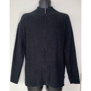 DKNY Charcoal Grey Ribbed Zip Front Sweater